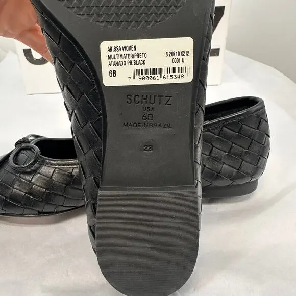 SCHUTZ New in Box Arissa Woven Ballet Square Toe Flat in Black // 6 - Picture 9 of 13